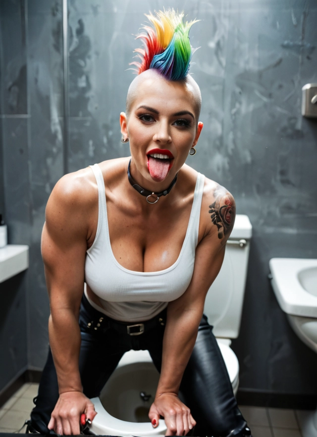 1girl, breasts, tattoo, solo, cleavage, multicolored hair · Yamete.gg