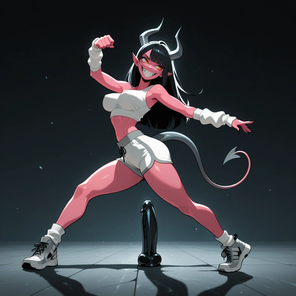 1girl, horns, teeth, demon girl, solo, tail · Yamete.gg