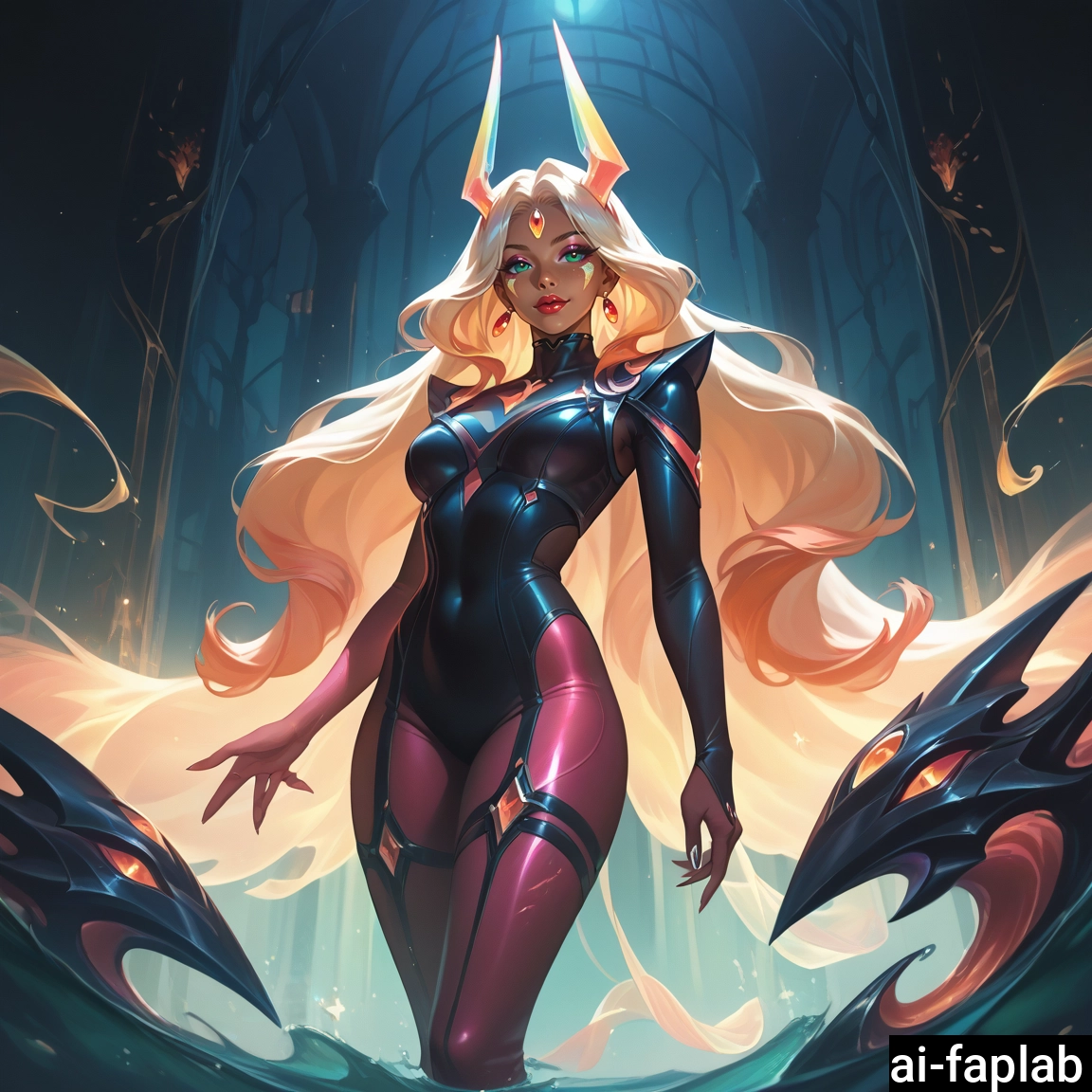 1girl, long hair, solo, breasts, earrings, green eyes · Yamete.gg
