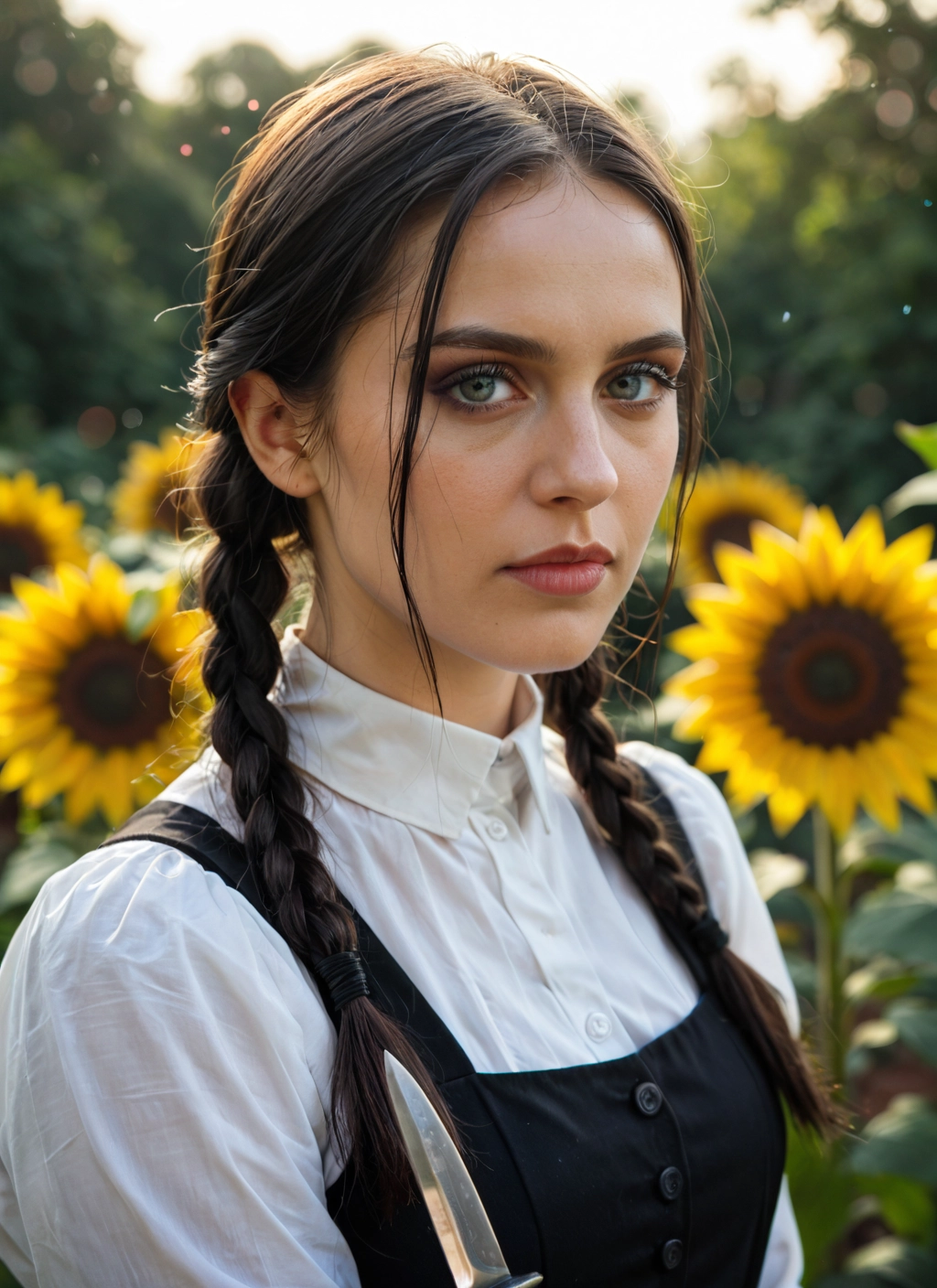 1girl, solo, flower, braid, sunflower, twin braids · Yamete.gg