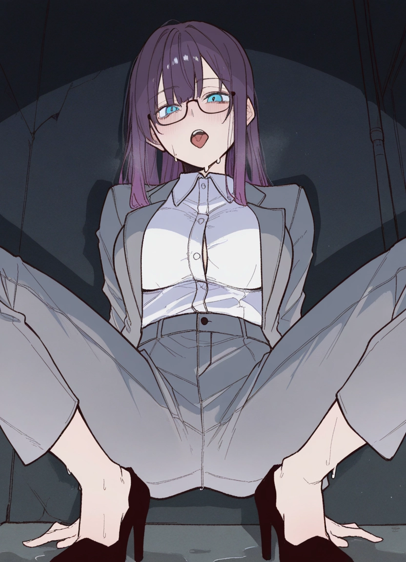 1girl, high heels, glasses, shirt, blue eyes, breasts · Yamete.gg