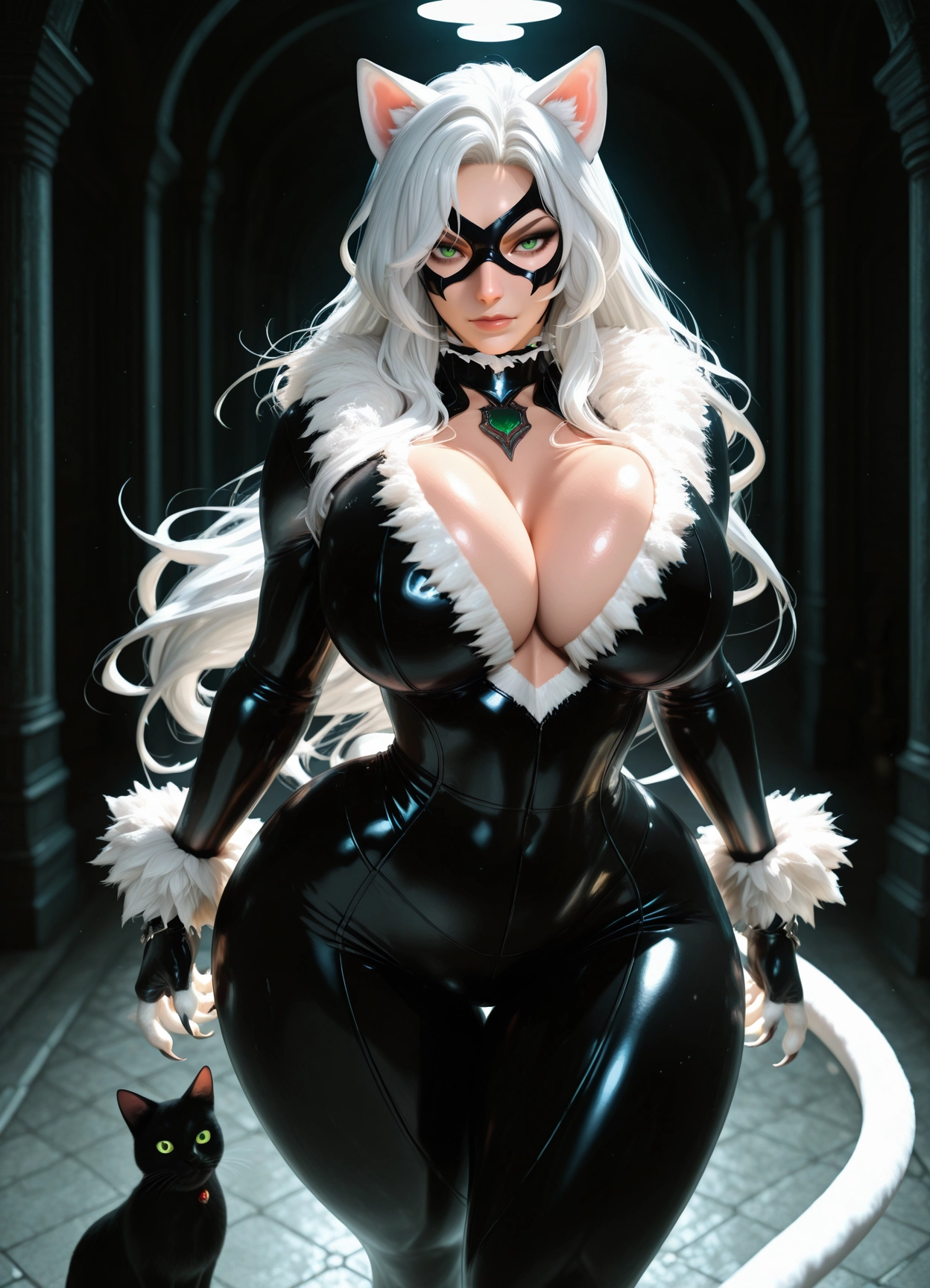 1girl, breasts, animal ears, cat ears, cat, curvy · Yamete.gg