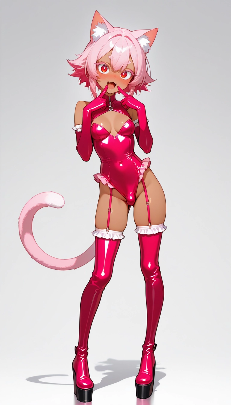 1girl, solo, pink hair, elbow gloves, tail, animal ears · Yamete.gg
