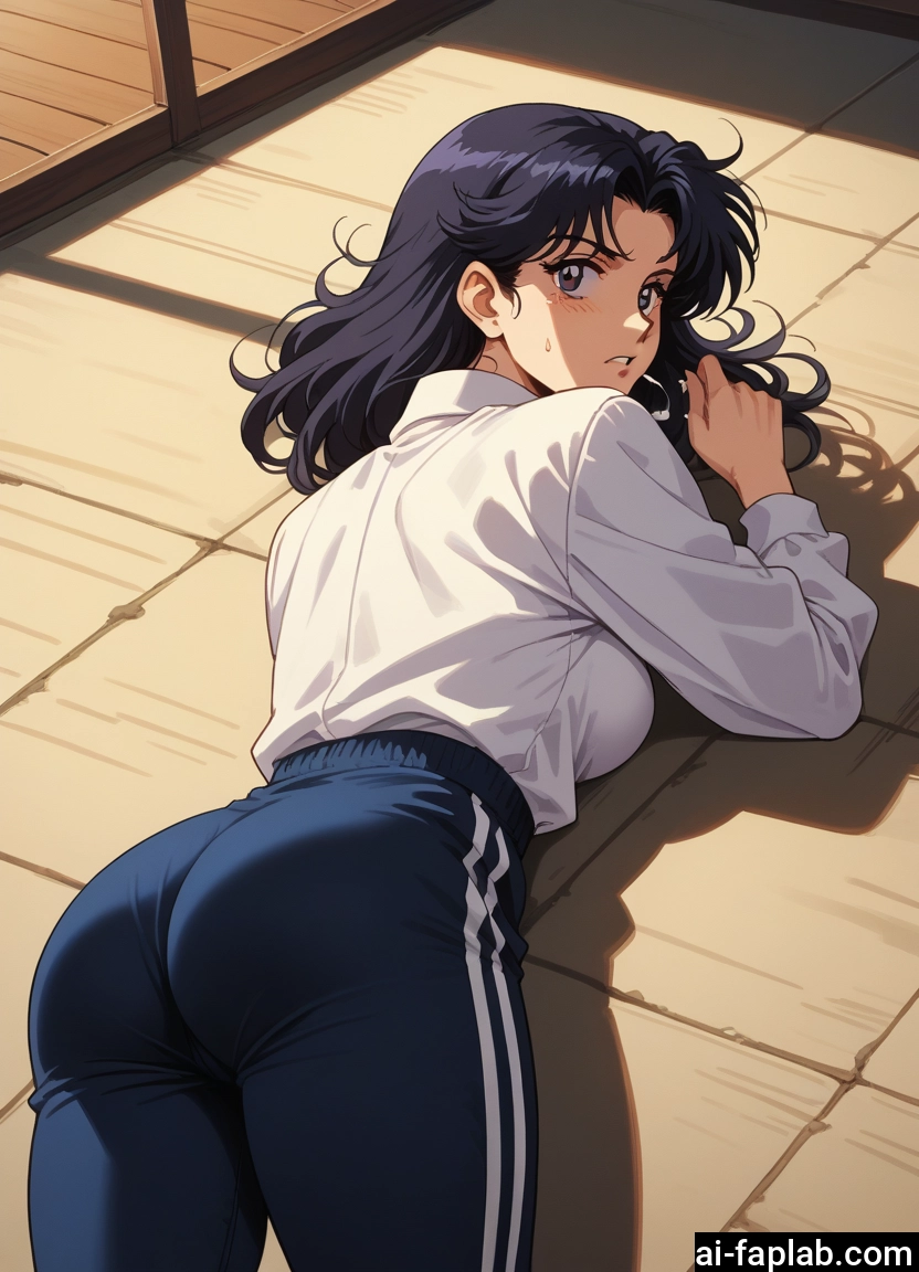 1girl, ass, solo, black hair, pants, shirt · Yamete.gg