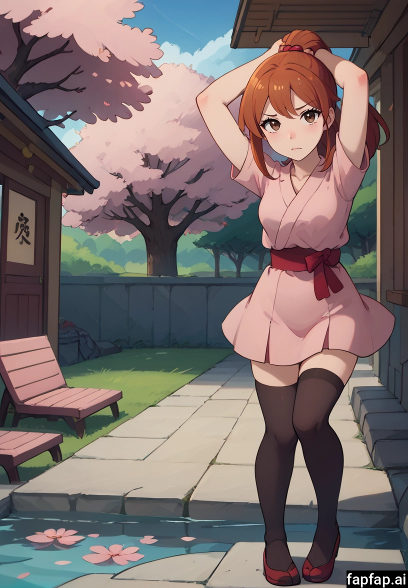 1girl, thighhighs, solo, outdoors, brown eyes, brown hair · Yamete.gg