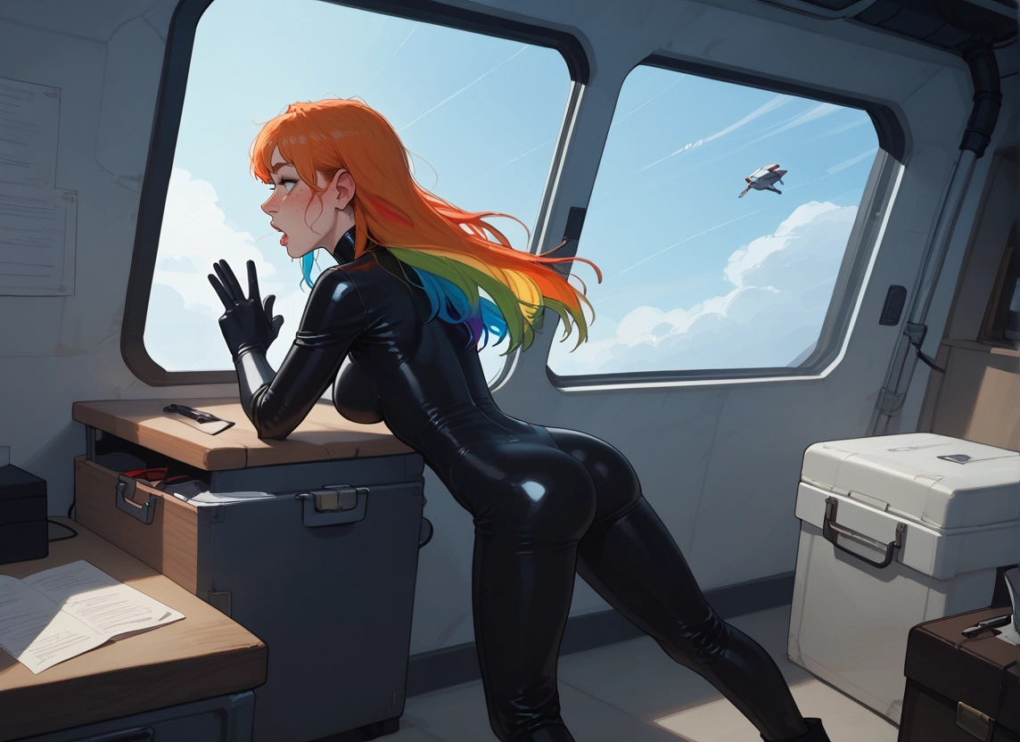 1girl, takanashi kiara, bodysuit, virtual youtuber, orange hair, multicolored hair · Yamete.gg