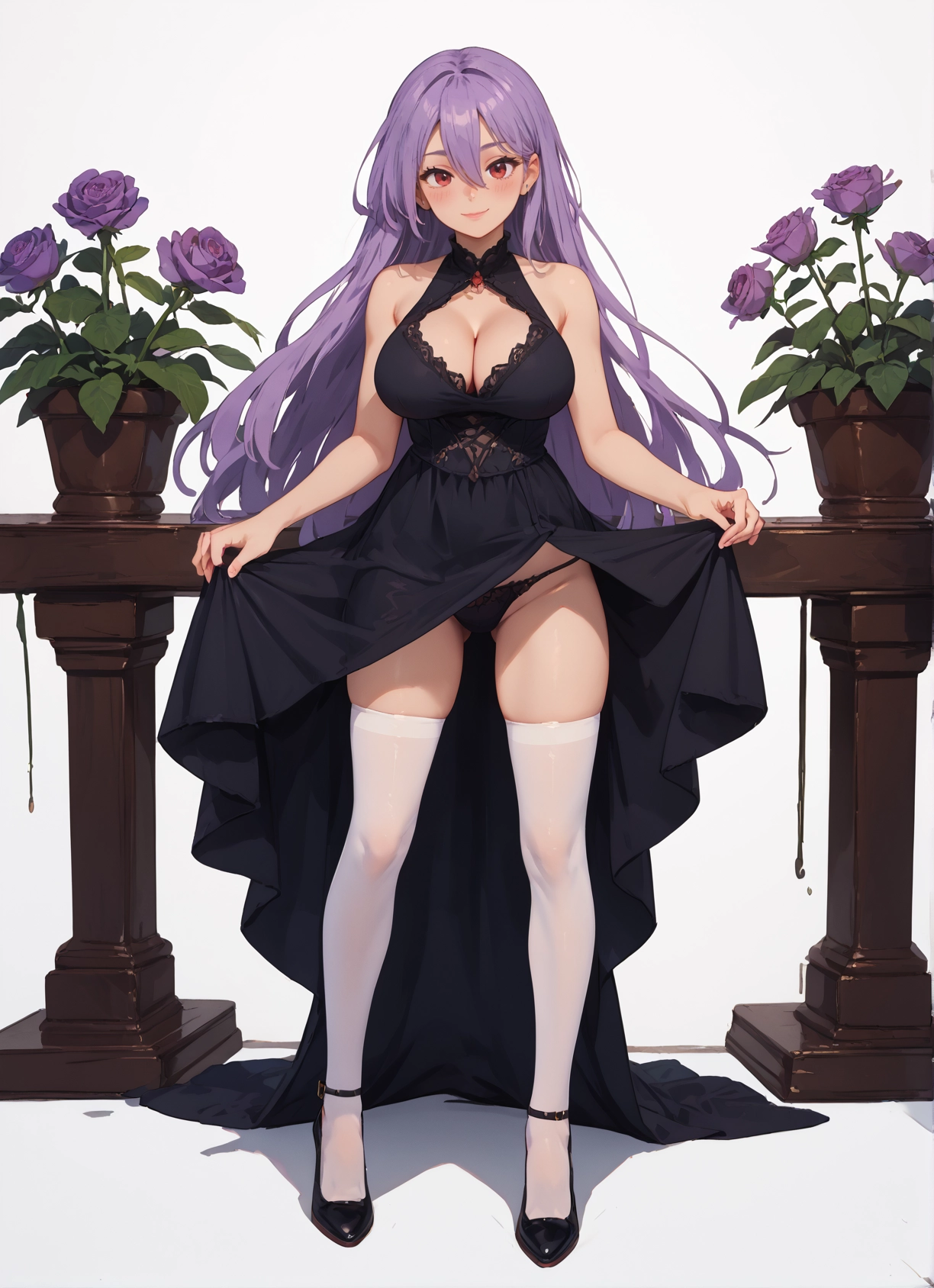1girl, breasts, thighhighs, dress, underwear, long hair · Yamete.gg