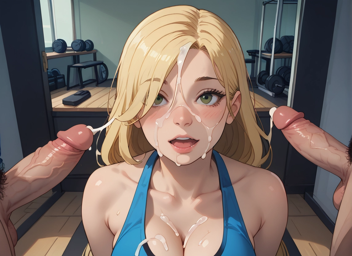 1girl, cum, penis, blonde hair, multiple boys, gym · Yamete.gg