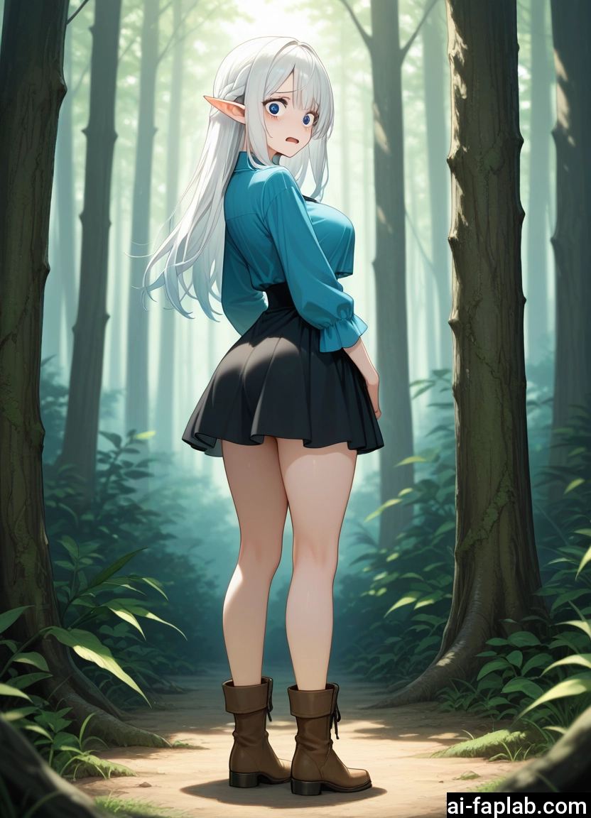 1girl, pointy ears, skirt, blue eyes, solo, long hair · Yamete.gg