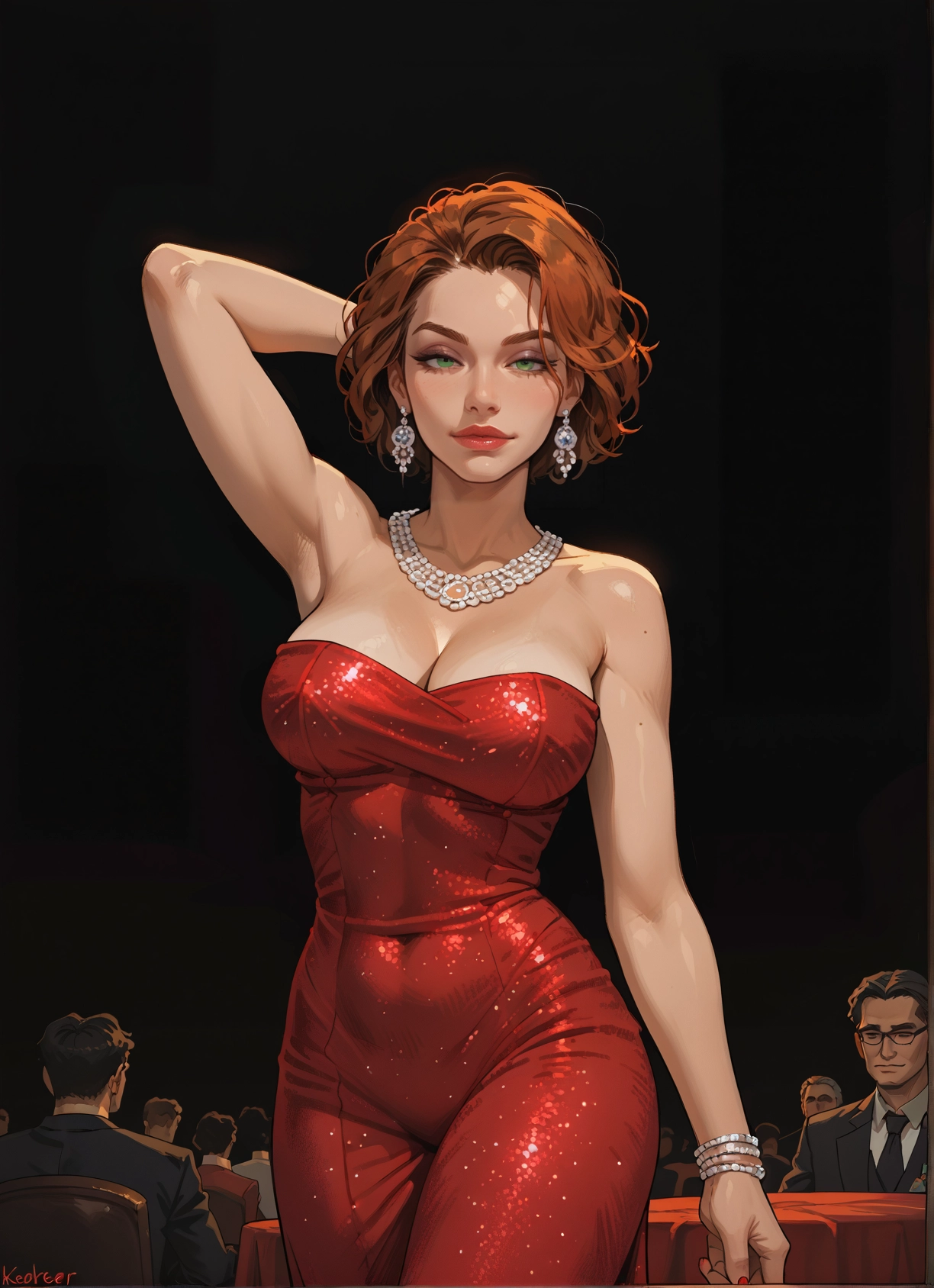 breasts, jewelry, dress, earrings, 1girl, red dress · Yamete.gg