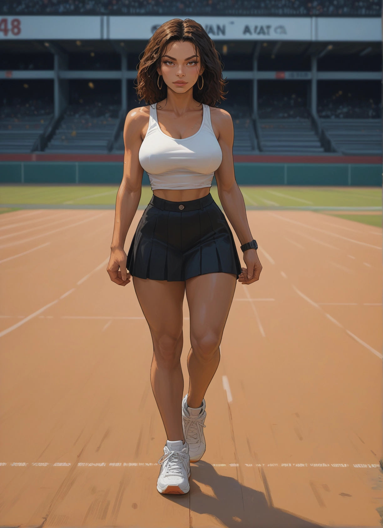 1girl, breasts, jewelry, skirt, earrings, shoes · Yamete.gg