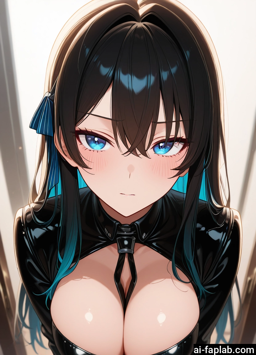 1girl, breasts, blue eyes, solo, black hair, cleavage · Yamete.gg