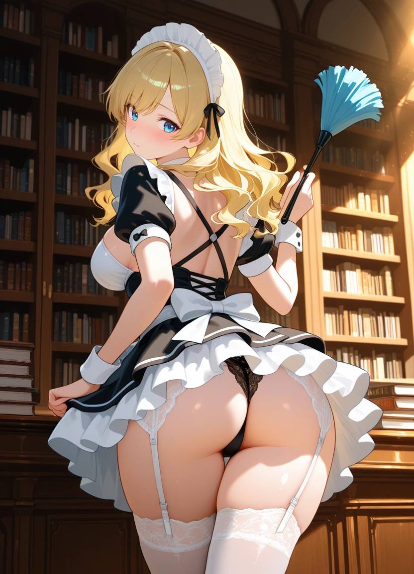 1girl, duster, solo, blonde hair, maid, breasts · Yamete.gg