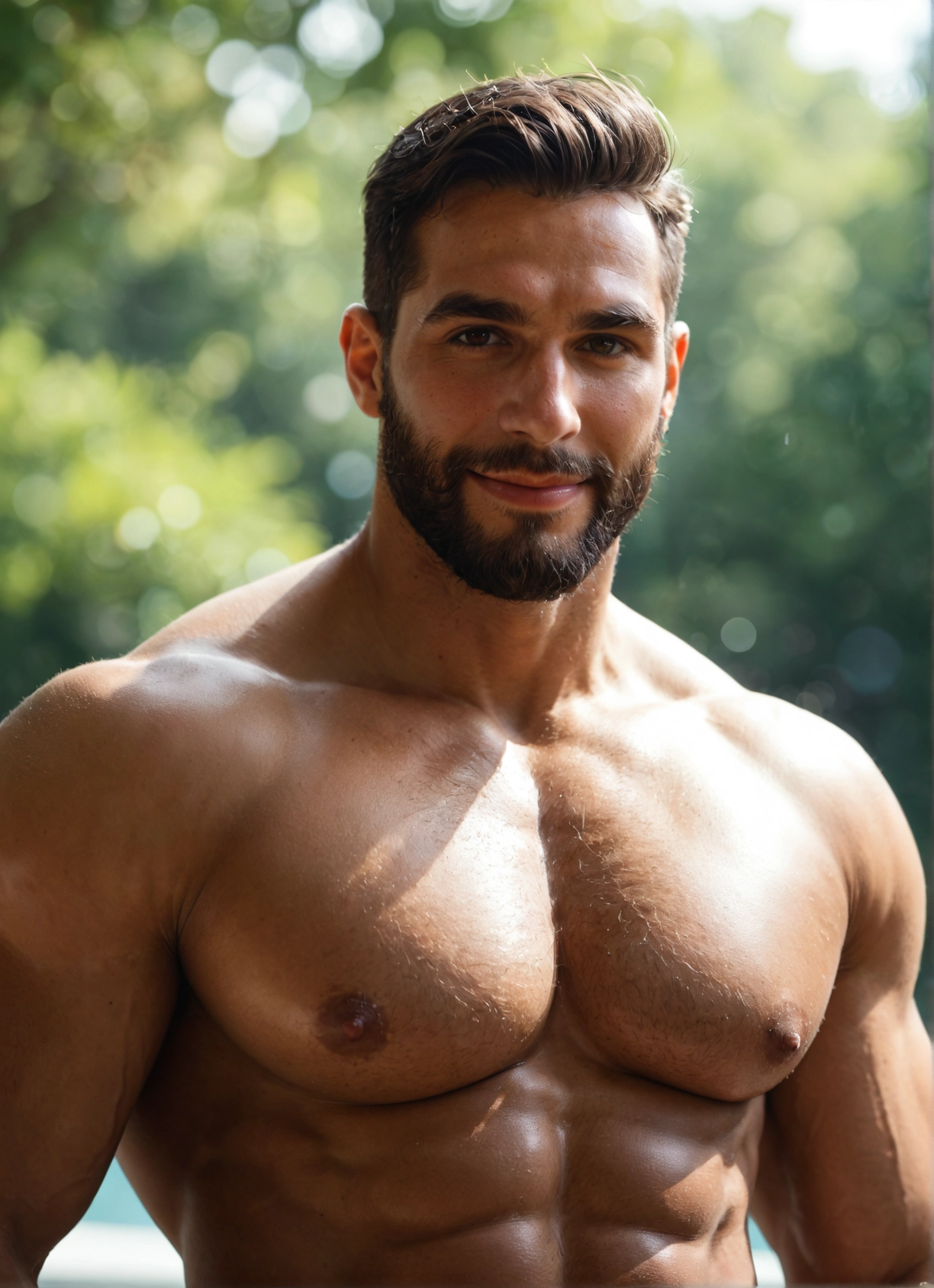 bara, male focus, 1boy, solo, facial hair, muscular · Yamete.gg
