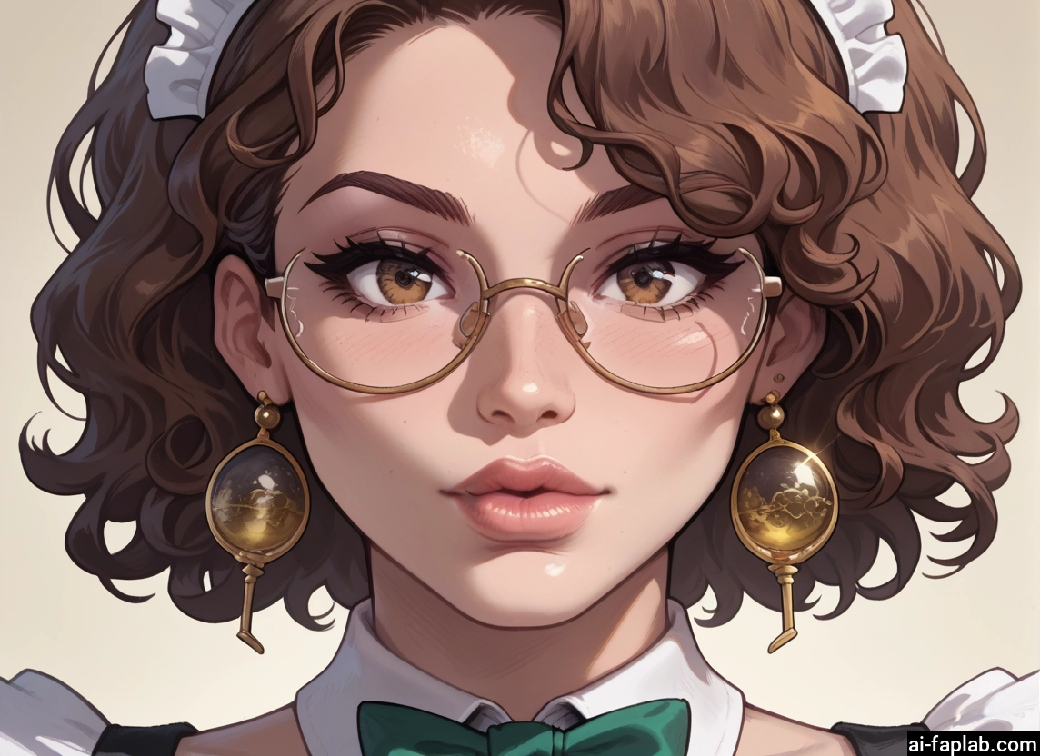 1girl, solo, jewelry, earrings, brown hair, glasses · Yamete.gg