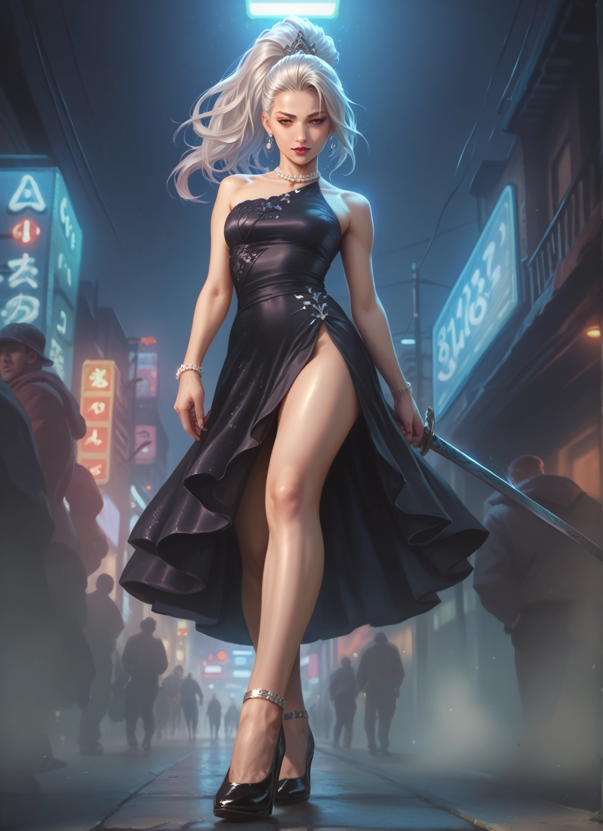 weapon, dress, sword, 1girl, jewelry, necklace · Yamete.gg