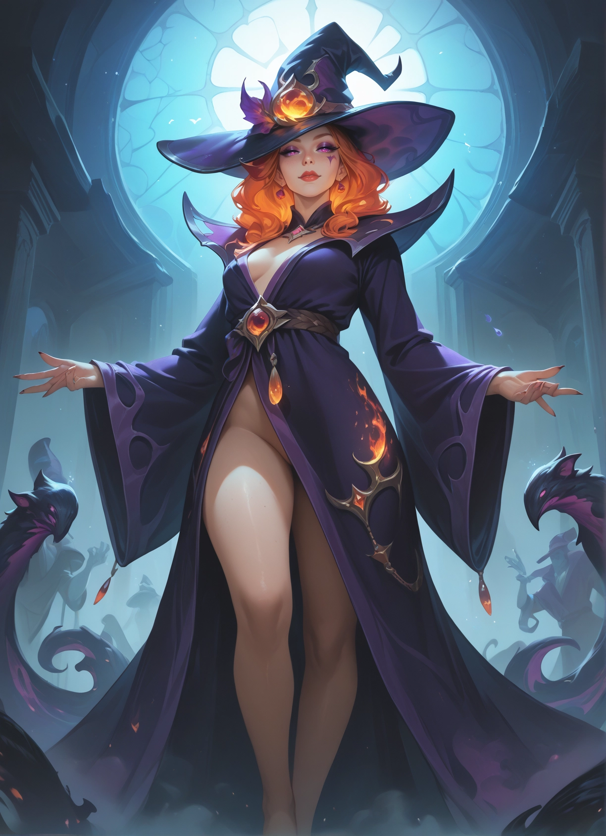 hat, breasts, 1girl, witch hat, jewelry, orange hair · Yamete.gg