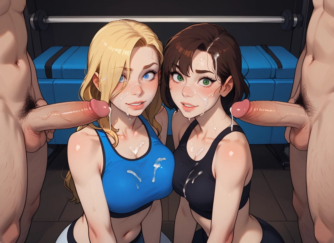 penis, multiple girls, breasts, 2girls, cum, blonde hair · Yamete.gg