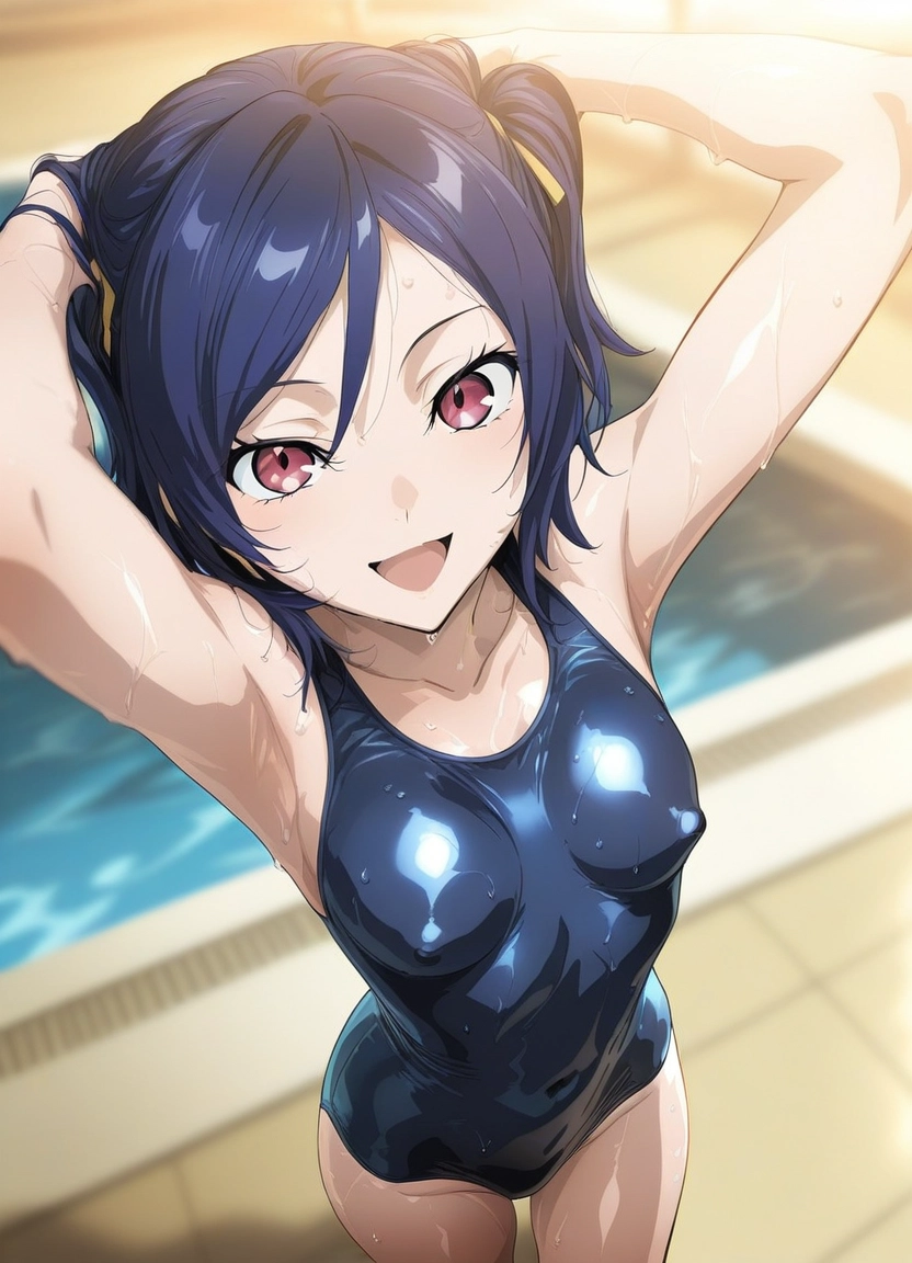1girl, breasts, swimsuit, solo, one-piece swimsuit, wet · Yamete.gg