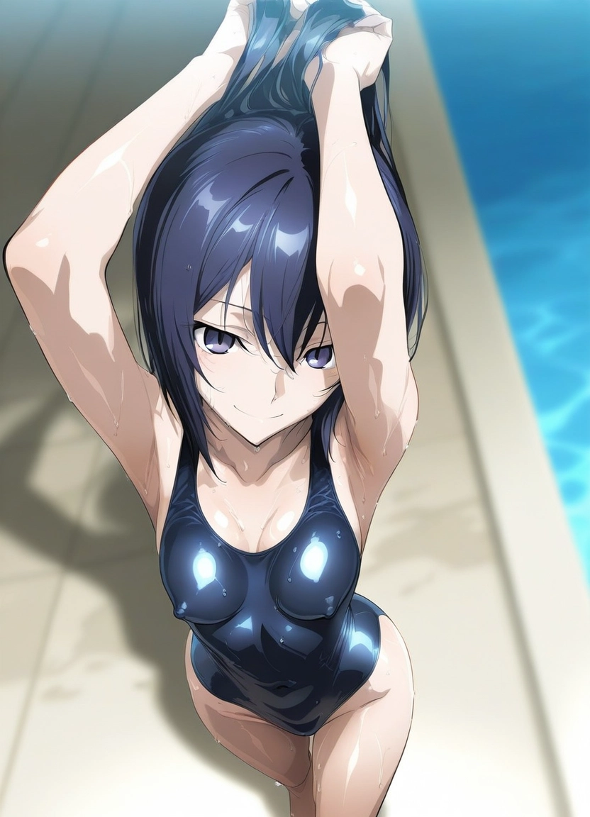 1girl, breasts, swimsuit, solo, one-piece swimsuit, wet · Yamete.gg