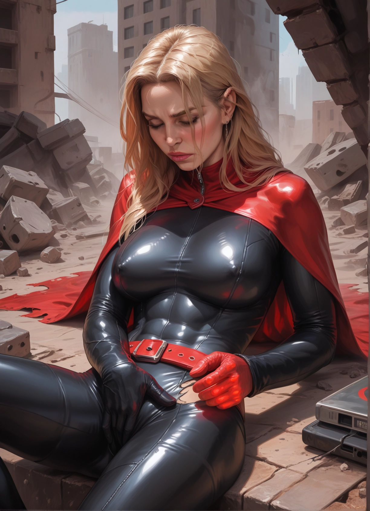 1girl, bodysuit, breasts, blonde hair, covered nipples, solo · Yamete.gg