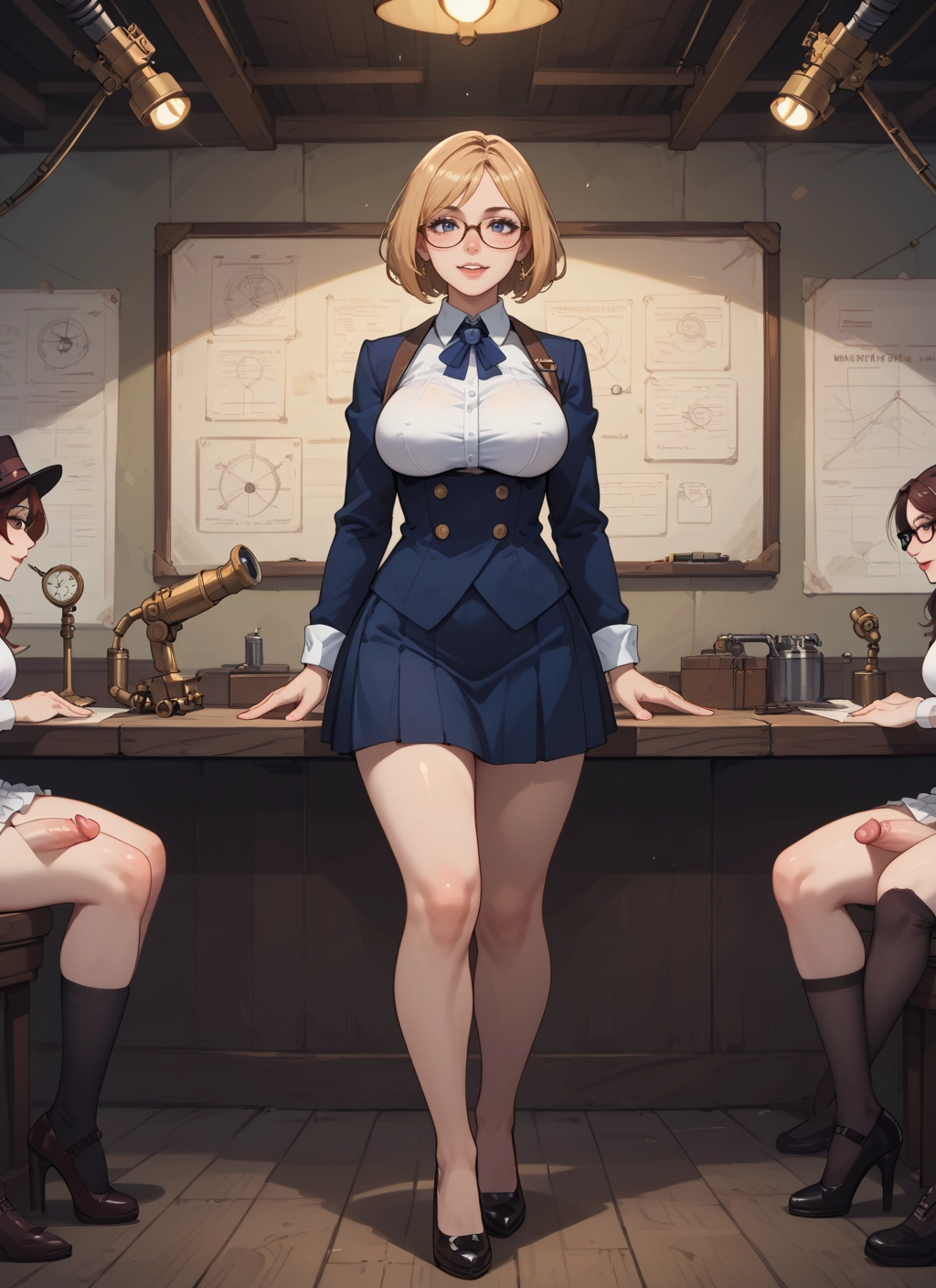 futanari, multiple girls, penis, breasts, skirt, glasses · Yamete.gg
