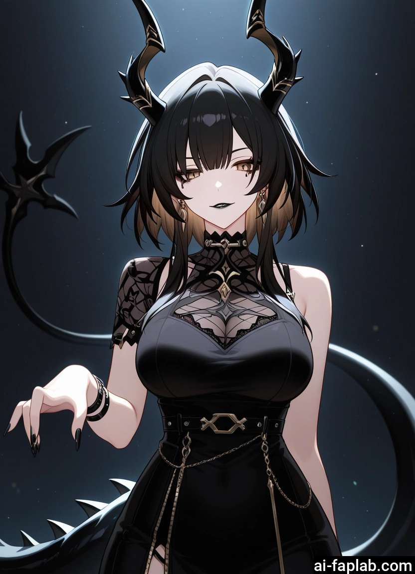1girl, breasts, horns, solo, dress, jewelry · Yamete.gg