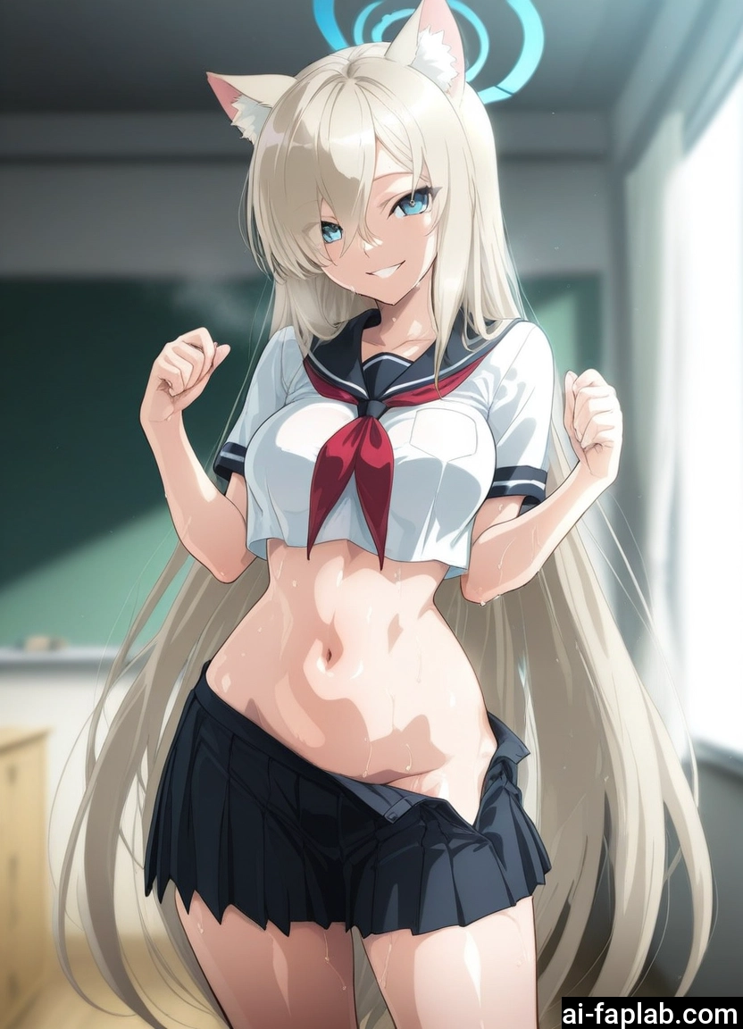 1girl, animal ears, long hair, navel, skirt, solo