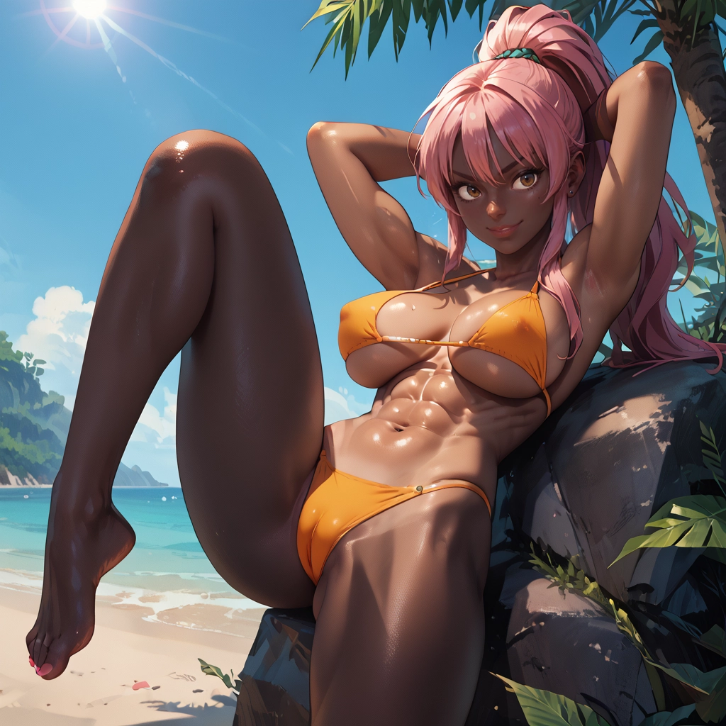 1girl, swimsuit, bikini, breasts, pink hair, solo · Yamete.gg