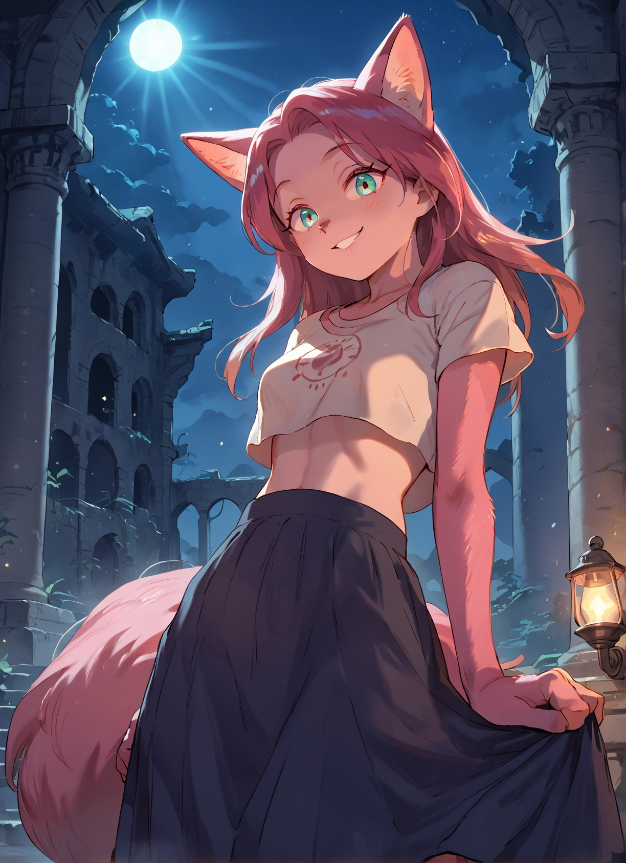 1girl, animal ears, skirt, tail, solo, smile · Yamete.gg