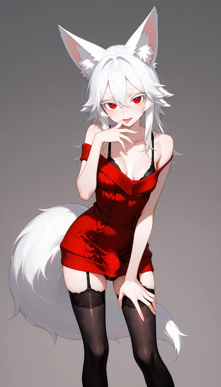 1girl, solo, thighhighs, underwear, animal ears, red eyes · Yamete.gg