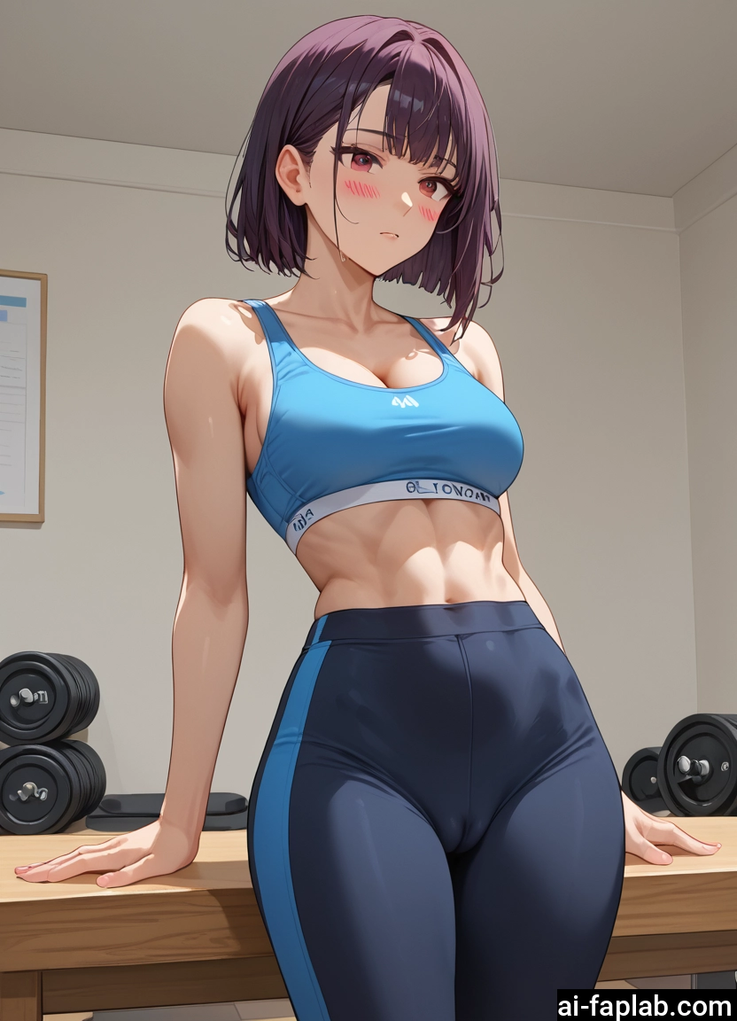 1girl, breasts, solo, short hair, blush, sports bra