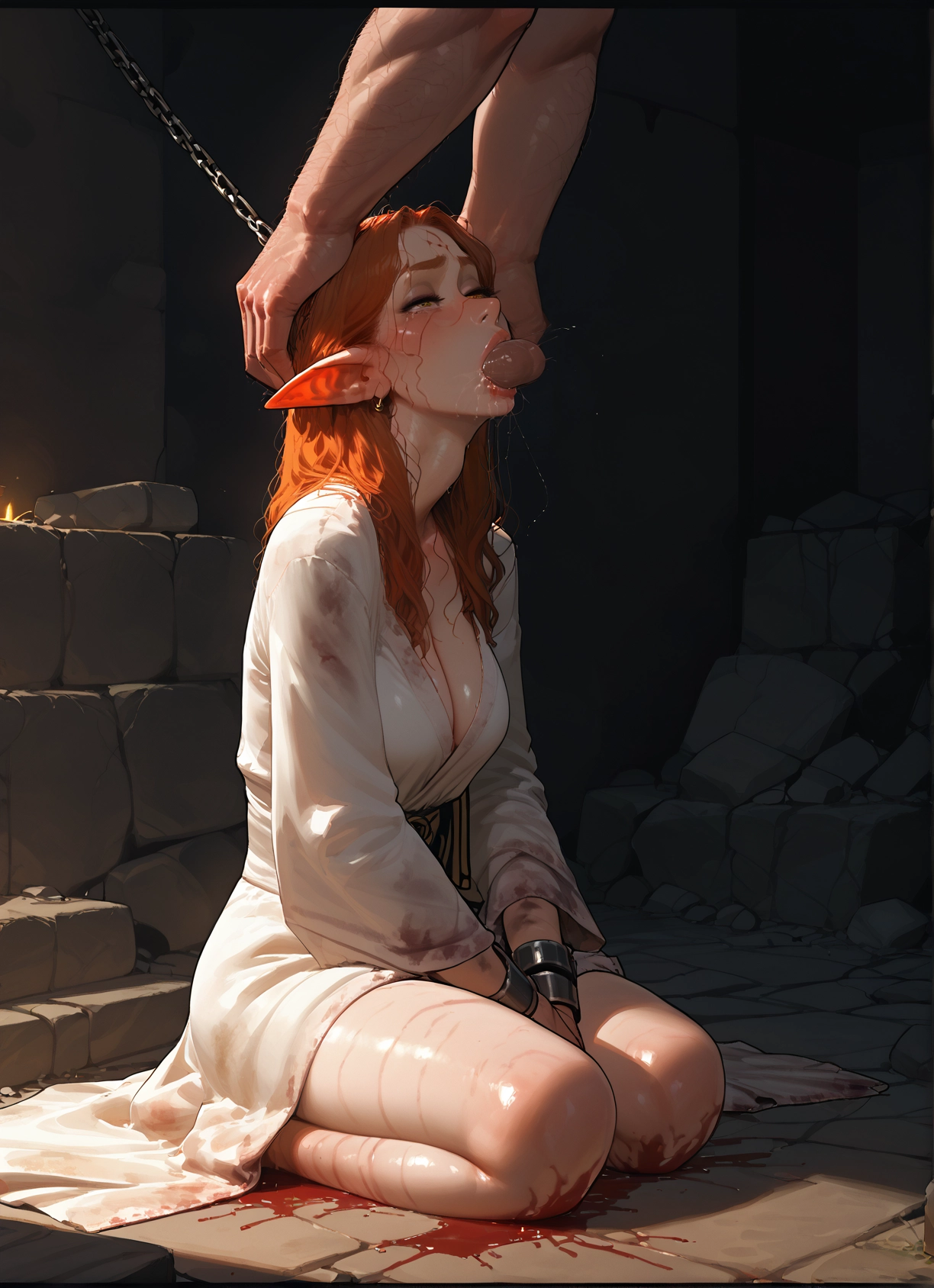 1girl, pointy ears, penis, oral, breasts, fellatio · Yamete.gg