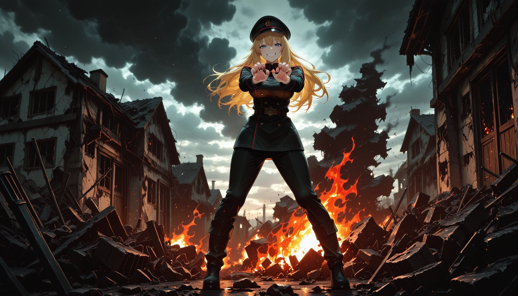 1girl, blonde hair, uniform, long hair, hat, military · Yamete.gg