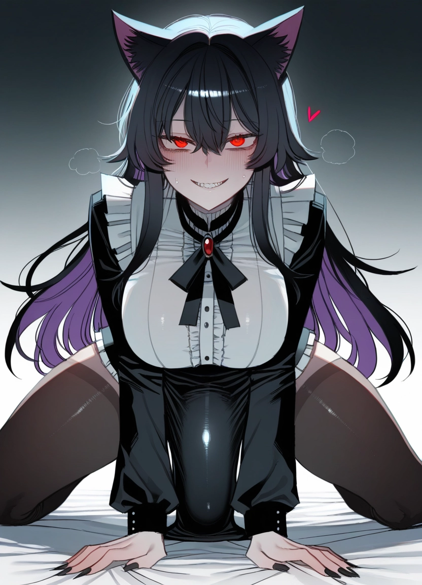 futanari, 1girl, breasts, solo, animal ears, red eyes