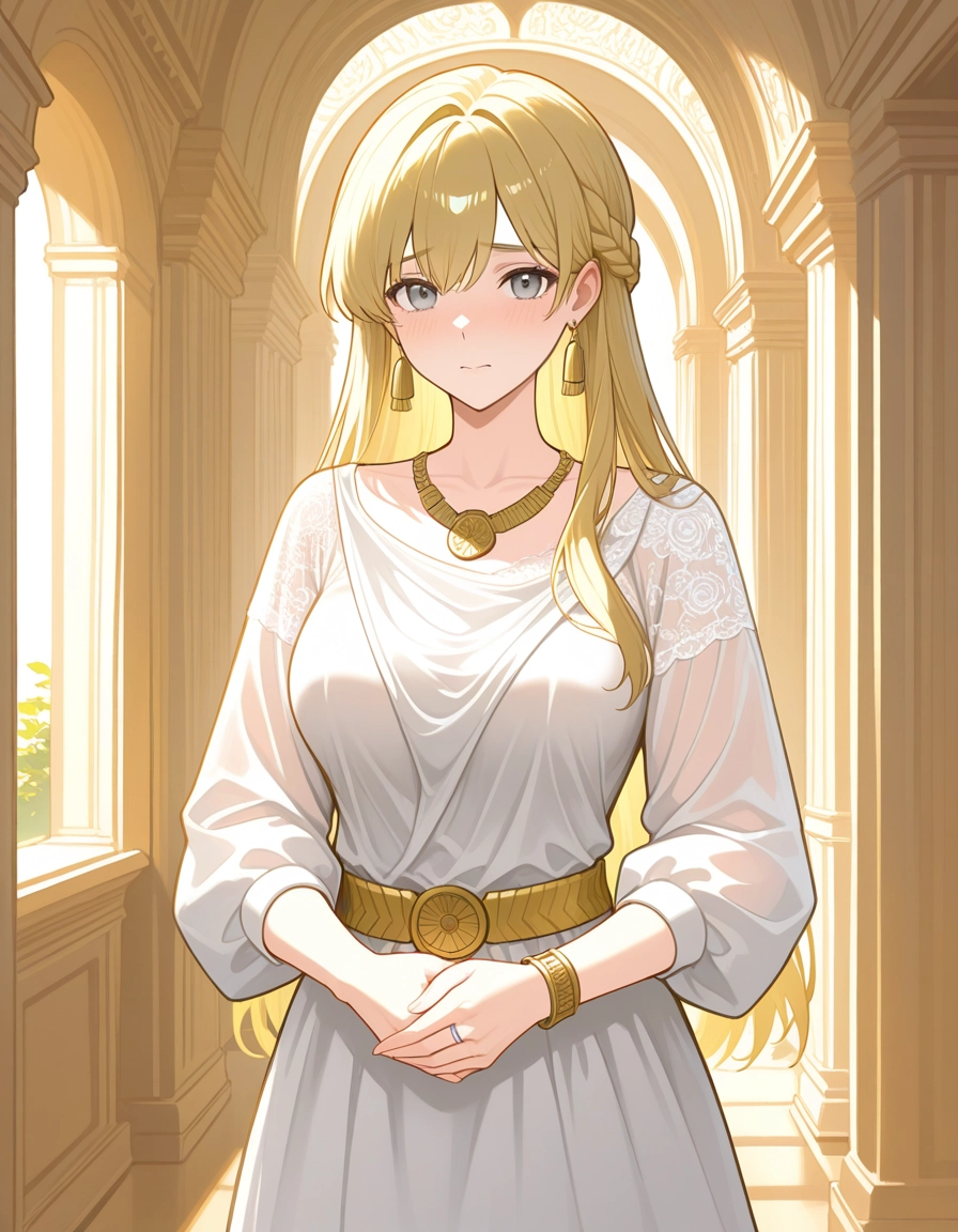 1girl, jewelry, solo, blonde hair, long hair, earrings · Yamete.gg