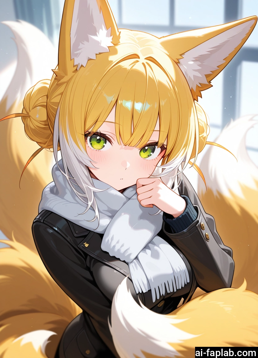 1girl, animal ears, tail, solo, scarf, blonde hair · Yamete.gg