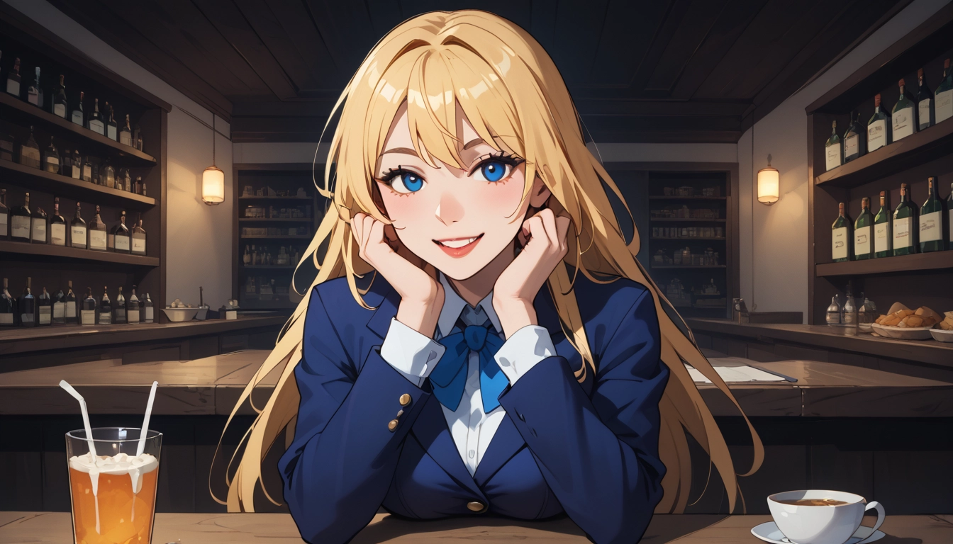 1girl, blue eyes, blonde hair, long hair, solo, smile · Yamete.gg
