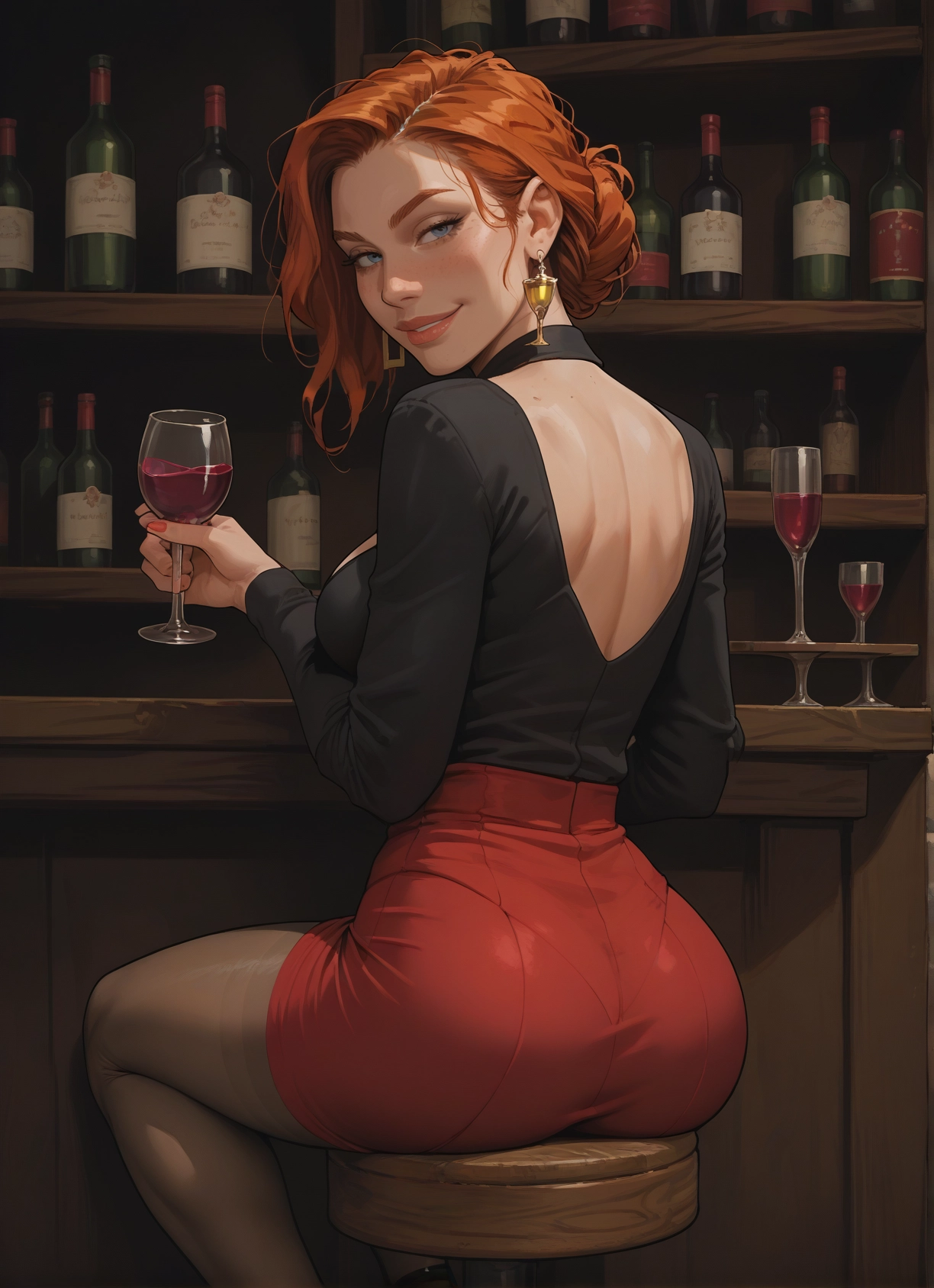 1girl, ass, jewelry, earrings, cup, drinking glass · Yamete.gg