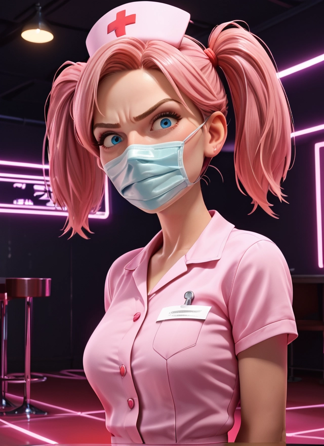 1girl, mask, hat, mouth mask, twintails, pink hair · Yamete.gg