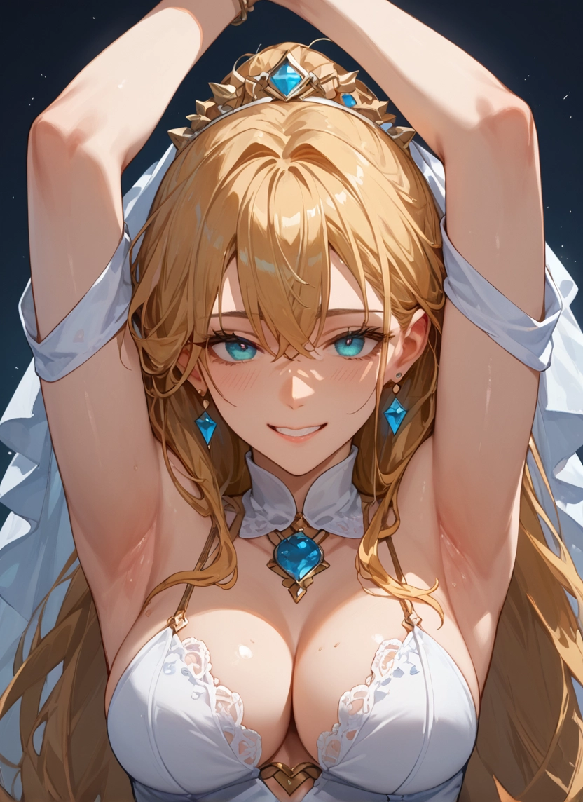 1girl, breasts, armpits, blonde hair, jewelry, long hair · Yamete.gg