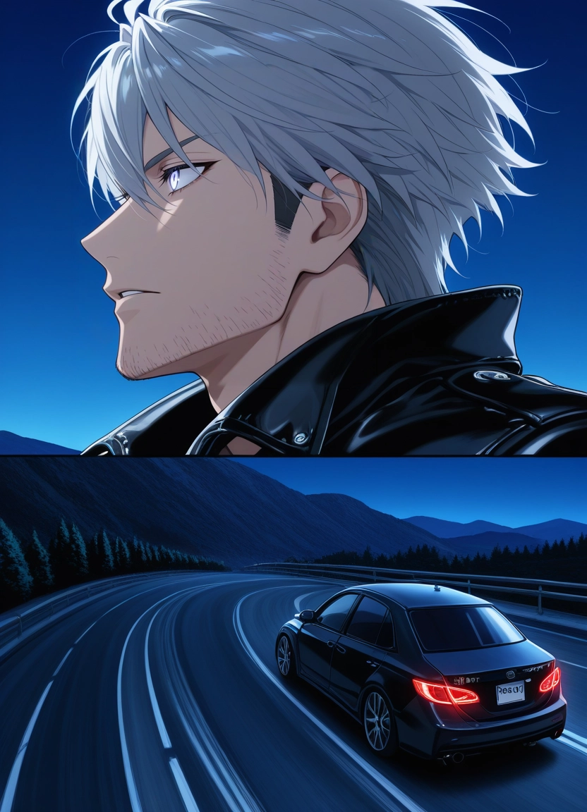 1boy, motor vehicle, ground vehicle, male focus, night, car