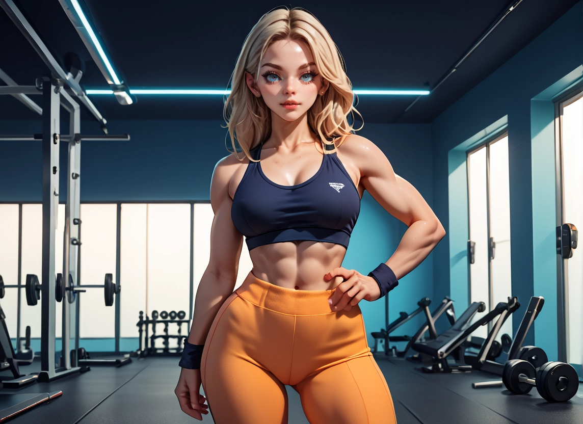1girl, breasts, blonde hair, solo, blue eyes, abs · Yamete.gg