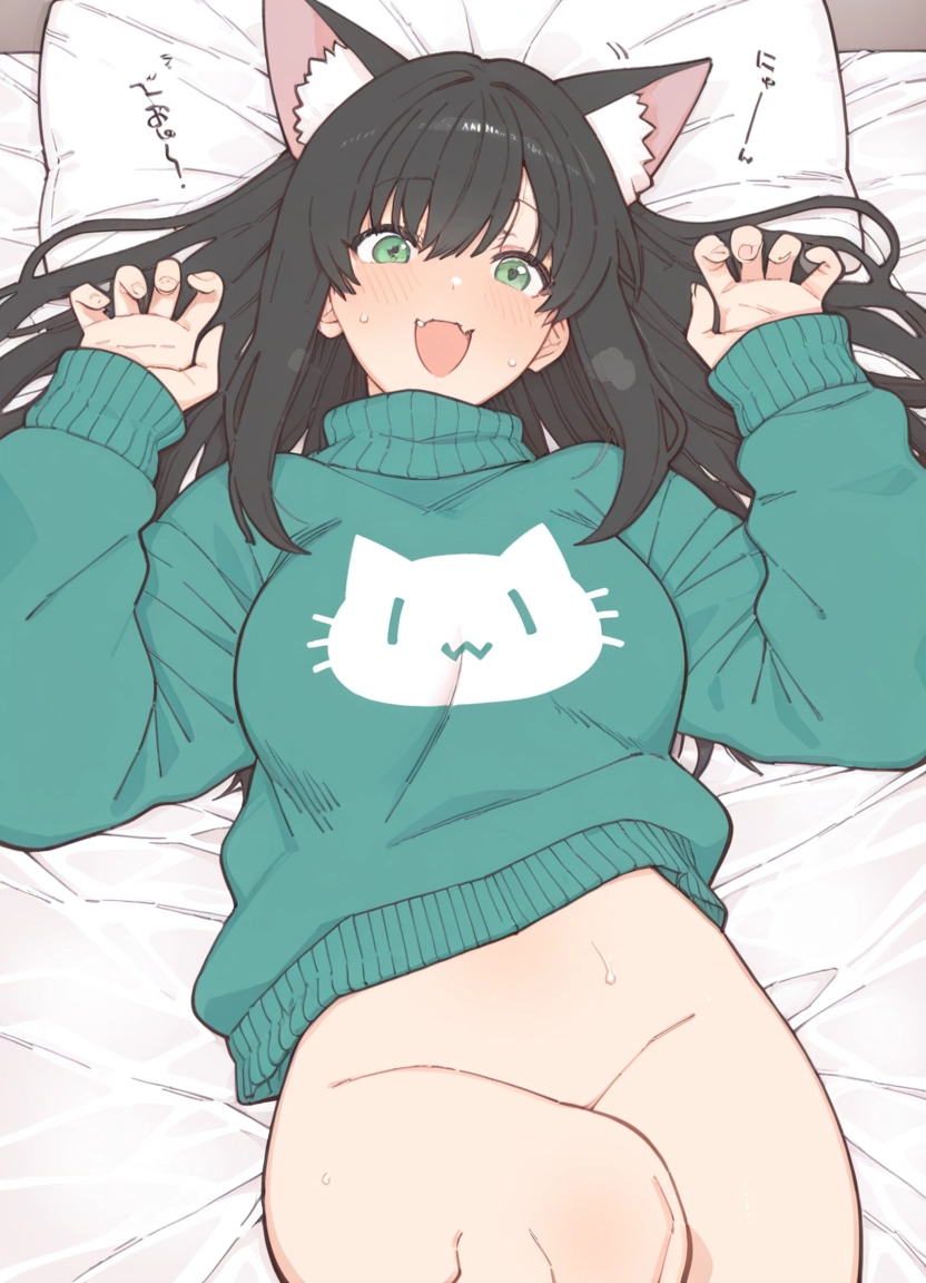 animal ears, 1girl, solo, green eyes, long hair, black hair · Yamete.gg