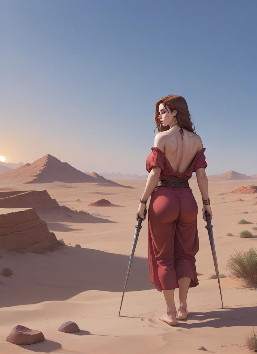 1girl, brown hair, solo, ass, holding, dual wielding · Yamete.gg