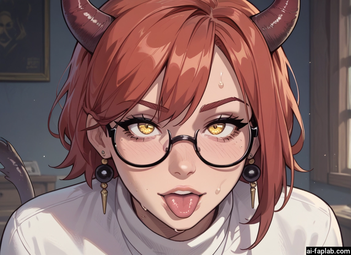1girl, tongue, glasses, tongue out, horns, jewelry · Yamete.gg