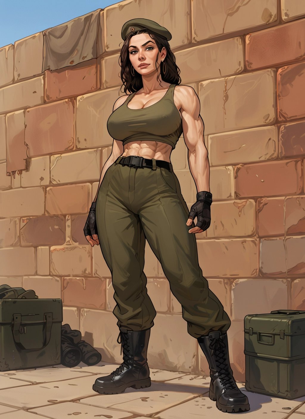 1girl, gloves, breasts, muscular, boots, abs · Yamete.gg