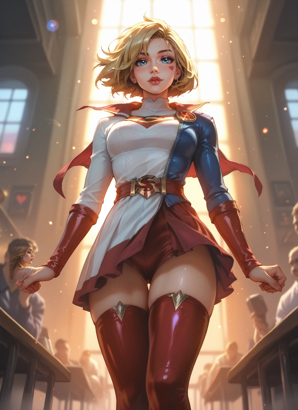 thighhighs, blonde hair, blue eyes, 1girl, jewelry, earrings · Yamete.gg