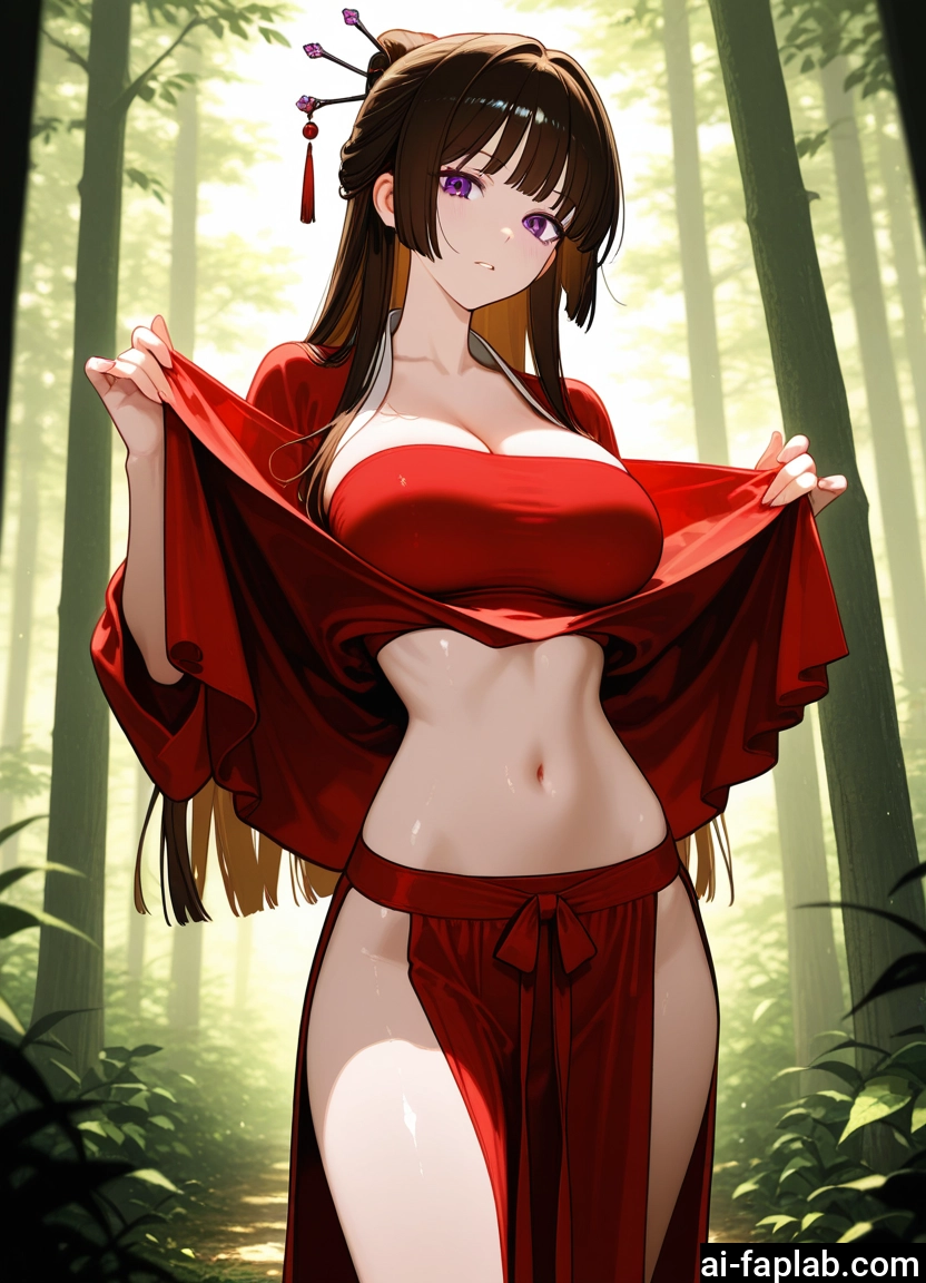 1girl, breasts, navel, purple eyes, long hair, solo