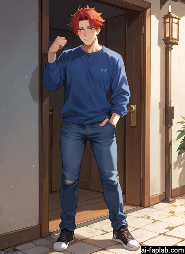 bara, 1boy, male focus, pants, blue eyes, solo · Yamete.gg